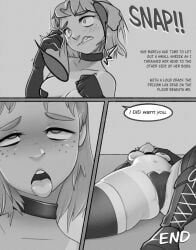1girls breasts comic_page corpse death defeated_villainess dialogue female_death freckles freckles_on_face henchwoman henchwomen huge_ass large_breasts neck_snap page_4 peril pricom ryona scantily_clad skimpy_outfit skimpy_uniform spread_legs tanline tanlines villainess zako