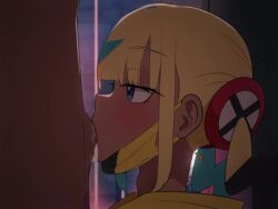 1boy 1girls 2d 2d_animation :>= after_fellatio animated aqua_hair bar_censor blonde_hair blue_eyes blunt_bangs blush canari_(pokemon) canary_(pokemon) censored commentary_request cum cum_in_mouth cum_string dark-skinned_female dark_skin deepthroat ejaculation erection fellatio female longer_than_30_seconds mask mouth_mask multicolored_hair oral penis pokemon pokemon_legends:_z-a saliva setsuna_gohan short_video shorter_than_one_minute side_view solo_focus sound straight tagme twintails two-tone_hair uninterested veins veiny_penis video