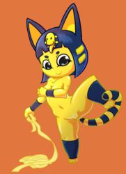 aku_no_novi animal_crossing ankha anthro breasts egyptian feline feline female hair mammal nintendo nude pussy simple_background solo video_games