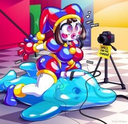 artist_name ass ass_focus back blue_headwear bondage brown_hair clothing colored_skin dollification eroticphobia facing_away female from_behind gloves hat hitachi_magic_wand huge_ass inflatable inflatable_clothing inflatable_doll inflatable_toy jester jester_cap latex latex_suit multicolored_clothes multicolored_headwear naked_ribbon pomni pomni_(the_amazing_digital_circus) pool_toy red_gloves red_headwear red_thighhighs ribbon shieldshroud short_hair skindentation solo sound sound_edit sound_effect sound_effects sound_warning striped_clothes striped_headwear striped_thighhighs sweat tagme the_amazing_digital_circus thick_thighs thighhighs thighs trembling vibrator video voice voice_acted white_border white_skin