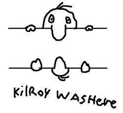 1boy black_and_white english english_text kilroy kilroy_was_here male male_focus male_only nose penis text white_background