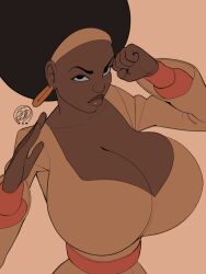 1girls african african_female big_breasts black_dynamite black_hair breasts cleavage clothing dark-skinned_female dark_skin fanart female female_focus female_only honey_bee_(black_dynamite) huge_breasts jpeg neozoa nz_naughty solo