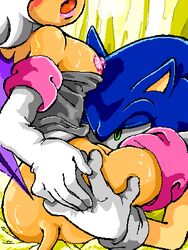 anthro bat boots bottomless breasts clothes cunnilingus female fur gloves hedgehog interspecies looking_at_partner looking_at_pussy male manaita nipples open_mouth oral reverse_forced_cunnilingus reverse_forced_oral rouge_the_bat sega sonic_(series) sonic_the_hedgehog straight straight_hair