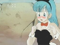 1girls animated animated_gif areola blue_eyes blue_hair blush bowtie breasts bulma bulma_(bunny) bulma_briefs bunny_ears bunny_tail bunnysuit cleavage detached_collar dragon_ball fake_animal_ears fake_tail female flashing gif nipples nude oolong rule_63 shapeshifter straight_hair tagme teenage_bulma teenage_girl teenager uncensored