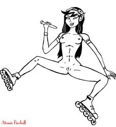 atomicfireball female long_hair monochrome pointy_ears pussy roller_skates spread_legs starlee_hambrath straight_hair teenage_mutant_ninja_turtles