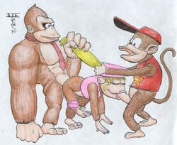 2002 bestiality color diddy_kong die dixie_kong donkey_kong donkey_kong_(series) fellatio female furry kong male multiple_males nintendo oral sex straight vaginal_penetration zoophilia