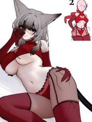 _pvp_vwv_owo_ alice_luft bell black_panties cat_suit chibi choker choker_bell clothing cute cute_demon demon_dress demon_fox demon_girl demon_horns demon_tail feline female fox_ears fox_girl grey grey_fox grey_hair grey_hair_female hell horny horny_female kumiho lingerie lingerie_cat_suit lingerie_only little lustful neko neko_girl princess red red_demon red_dress small smoll thighs waist