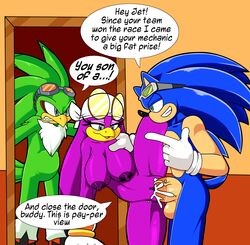 avian big_breasts bird breasts cuckold cum cum_in_pussy cum_inside female hawk hedgehog huge_breasts huge_cock jet_the_hawk male mammal netorare penis sonic_(series) sonic_riders sonic_the_hedgehog straight superbunnygt swallowing viktor2 wave_the_swallow