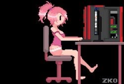 1girl 1girls animated breast_grab breasts clothing computer crystal_(lewd-zko) female female_ejaculation female_focus female_only fingering hand_in_panties hypnosis large_ass light_skin long_hair masturbation mind_control moderate_tomboy no_sound panties pink_hair pixel_art ponytail shirt shirt_lift solo solo_female spread_legs tech_control thick_ass thick_thighs video zko