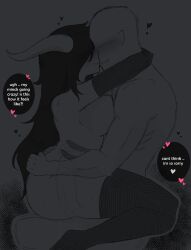 1boy 1girls anon arms_up background big_breasts black_hair black_legwear breasts_out dialogue dialogue_box drooling girl_on_top heart hearts_around_head highres holding homestuck homestuck_oc homestuck_troll horns interspecies legs_held_open monochrome naked_female naked_male original_character original_characters penetration pussy_juice sex smile smug stockings sweat thighhighs vaginal_penetration venopython xray_view