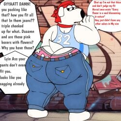ass_cleavage back_view big_ass brian_griffin chubby chubby_anthro chubby_male family_guy on_wall thug underwear yifforroarts