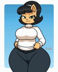 animated big_breasts breasts cleavage female furry huge_breasts jhenightfox kitty_katswell nipples tagme thick_thighs wide_hips