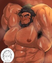 armpit armpit_fetish armpit_hair armpits bara beard body_hair facial_hair fire_emblem garcia_(fire_emblem) gilliam_(fire_emblem) kaeru333938123 male male_only muscles muscular musk nintendo nude solo solo_male sweat sweating