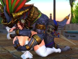 ahe_gao breast_grab chubby chubby_female cum_on_breasts doggy_style final_fantasy_xiv from_behind gloves_and_boots_only gpose(ffxiv) huge_ass huge_breasts hyur implied_penetration lizardman looking_pleasured mamool_ja monster monster_on_female nipple_chains nipple_piercing restrained zoraal_ja