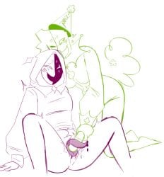 1boy 1girls clown female forsaken_(roblox) green grey_body male noli_(forsaken) official_alternate_costume penis purple purple_body roblox roblox_game robloxian source_request sunny_sauce tagme tentacle_penis vibrator yeslo