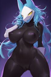 1562566 ai_generated big_breasts big_thighs black_body black_skin breasts cat_ears deltarune deltarune_chapter_2 female female_focus female_only fully_nude no_text nude nude_female pussy tasque_manager_(deltarune) yellow_eyes