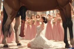 1girls ai_generated beastbride big_cock big_testicles bridesmaid brown_fur brown_hair brunette_hair cathedral church church_interior clothed_female cock_ring cock_ring_(decorative) cock_worship equine equine_genitalia equine_penis feral feral_on_female feral_on_human flared_penis horse horse_balls horse_penis horsecock horsecock_on_humanoid huge_balls huge_cock hyper_penis kneeling kneeling_female kneeling_on_ground kneeling_oral_position married_to_feral married_to_penis petite_body petite_female petite_girl submission submissive_female tiara wedding wedding_dress wedding_ring wedding_veil zoophilia