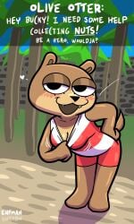 anthro anthro_female anthro_only artist_name blue_sky blush breast_focus breast_peek breasts broadside_beach brown_body brown_fur clothed clothes clothing clothing_pull dialogue digital_drawing_(artwork) digital_media_(artwork) english english_dialogue fangs female female_anthro female_furry female_only fully_clothed fully_clothed_anthro fully_clothed_female furry furry_female furry_only hand_on_hip hand_on_thigh heart heart_symbol jpeg lidded_eyes looking_at_viewer looking_at_you motion_lines mustelid musteline no-human no_human no_humans offscreen_character olive_otter one-piece_swimsuit one-piece_swimsuit_pull one_piece_swimsuit only_female only_furry open_mouth otter outdoors palm_tree palmtree questionable shipwrecked_64 showing_breasts sky solo solo_anthro solo_female solo_furry speaking speaking_to_viewer standing striped_clothes striped_clothing striped_swimsuit striped_swimwear swimsuit swimsuit_pull swimwear talking talking_to_offscreen talking_to_viewer tease theenfman tree trees