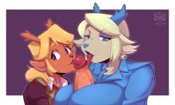 big_breasts big_breasts big_penis big_titties brown_skin carol_holiday clothing deer deer_girl deltarune female female_focus furry furry_female furry_only licking_penis looking_at_viewer milfs mr_mapache noelle_(deltarune) noelle_holiday penis short_hair titjob undertale_(series) yellow_hair