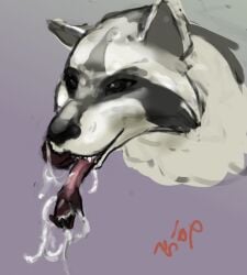 2024 anthro black_body black_eyes black_fur bodily_fluids colored duo feet_first fur grey_body grey_fur hi_res humanoid_hands jeri_kleinlowe male mammal oral_vore pink_background procyonid questionable_consent raccoon saliva signature simple_background teeth vore
