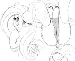 anus black_and_white crotchboobs dotkwa female fluttershy_(mlp) friendship_is_magic hooves monochrome my_little_pony nude pussy simple_background solo underhoof