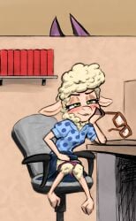 2025 anthro blush book bovid caprine clothed clothing dawn_bellwether desk disney eyewear female fingering fingering_self furniture glasses half-closed_eyes mammal masturbation narrowed_eyes office panties panties_down partially_clothed sheep shelf sitting solo soulcentinel squitoo table underwear underwear_down zootopia