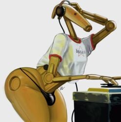 2025 3_fingers ass b1_battle_droid battle_droid big_ass big_butt brouva bulge cable clanker clothing crop_top digital_drawing_(artwork) digital_media_(artwork) disc_jockey dj_battle_droid dj_table electronics fingers headgear headphones headset humanoid machine male non-human non-human_only not_furry robot robot_boy robot_focus robot_humanoid robot_only shirt simple_background solo standing star_wars thick_thighs thong topwear underwear white_background