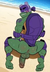 abs ai_generated anthro balls bara big_balls big_penis blush donatello donatello_(tmnt) gay glistening male male_only muscular muscular_male nickelodeon pecs penis rise_of_the_teenage_mutant_ninja_turtles scalie sideburns sweat teenage_mutant_ninja_turtles tmnt turtle yaoi
