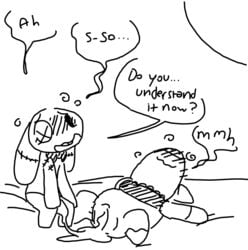 after_sex anon anthro blush buckteeth cum cum_in_pussy cum_inside cum_leaking dialogue english_text female human lagomorph looking_pleasured male mammal mr._bun-bun mrs._pig penis pig plushie porcine rabbit teeth text the_weaver toybox_pals