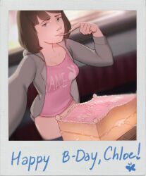 1dickgirl 1futa birthday_cake birthday_card brown_hair cake camera_pov camera_view cum cum_cake cum_in_food dickgirl english_text food food_fetish food_play foodplay fully_clothed futa_only futanari happy_birthday hoodie humping_food life_is_strange looking_at_viewer max_caulfield owotodiuwu pants_down polaroid polaroid_photo pumping_cum selfie selfie_pose shirt tasting text