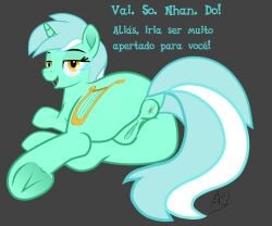 absurd_res age3rcmature animal_genitalia animal_vulva anus bedroom_eyes cutie_mark equid equine equine_genitalia equine_vulva female feral friendship_is_magic genitals grey_background grey_hair hair hasbro hi_res hooves horn lidded_eyes looking_at_viewer looking_back looking_back_at_viewer lyra_heartstrings_(mlp) mammal multicolored_hair my_little_pony mythological_creature mythological_equine mythology narrowed_eyes nude open_mouth open_smile portuguese_text presenting presenting_vulva seductive simple_background smile smiling_at_viewer solo tan_body text translation_request two_tone_hair underhoof unicorn vulva white_hair yellow_eyes