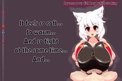 1boy 1boy1girl 1girls animal_ears animated beat_bar breasts_bigger_than_head cum cumshot ejaculation ejaculation_between_breasts endurance_test english_text fap_hero female hmv light-skinned_female light-skinned_male lower_body meliodas_(hmv) momiji_inubashiri paizuri paizuri_under_clothes red_eyes short_hair simple_background sound sportswear takorin text touhou video white_hair