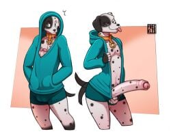 5_fingers anthro big_penis biped canid canine canis clothing collar dalmatian domestic_dog fingers floppy_ears foreskin freckles_(artist) genitals glans hoodie huge_cock humanoid_genitalia humanoid_penis lunares_(freckles) male mammal penis solo tail tail_motion tailwag tongue tongue_out topwear