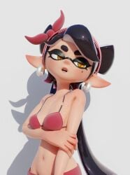 1girls 3d 3d_(artwork) bikini black_hair callie_(splatoon) ear_piercing earrings freckles_on_chest half-closed_eyes looking_away mole_under_eye mouth_open pink_bikini pointy_ears shadow solo splatoon splatoon_(series) splatoon_2 splatoon_3 unknown_artist wet wet_body white_background white_body