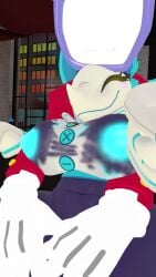 blue_fur breasts_out cloth_ripping cryptiacurves deltarune deltarune_chapter_2 deltarune_chapter_3 glowing_nipples holding_partner nipples_outside tasque_manager_(cryptiacurves) tasque_manager_(deltarune) tenna_(deltarune) vrchat vrchat_avatar vrchat_media vrchat_model