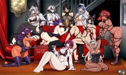 10girls 1boy abs akame_ga_kill! animal_ears arlecchino_(genshin_impact) arm_support arms_up ass barefoot bayonetta bayonetta_(character) big_ass big_breasts black_hair bleach blonde_hair blue_eyes blue_hair bra breast_press breasts bunny_ears bunny_girl cat_ears cat_girl chest_tattoo choker collar couch crossover dark-skinned_female dark_skin demon_girl demon_horns demon_tail dress esdeath eyewear_on_head female fishnet_legwear fishnets genshin_impact glasses harem hat helmet highres honkai:_star_rail honkai_(series) horns huge_breasts indoors jadenkaiba juri_han kafka_(honkai:_star_rail) kinsou_no_vermeil knee_up kneeling large_breasts leaning_forward light-skinned_female male marle_baroque miruko muscular muscular_female my_hero_academia necklace open_clothes open_shirt panties peaked_cap pink_hair pointy_ears ponytail purple_eyes purple_hair red_eyes red_hair reincarnation_coliseum riding_crop rumi_usagiyama shihouin_yoruichi sideboob sidelocks sitting spiked_collar spikes streaked_hair street_fighter suit tail tan-skinned_female tattoo tensei_colosseum thighhighs toeless_legwear toned two-tone_hair underwear vermeil_(kinsou_no_vermeil) white_hair wine_glass wuthering_waves yellow_eyes zani_(wuthering_waves)