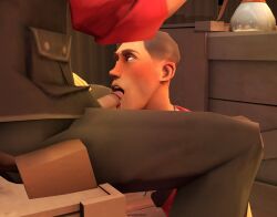 ahe_gao blowjob blowjob_face blush clothed clothed_blowjob drooling eye_contact gay male_only multitasking public public_blowjob scout_(team_fortress_2) sniper_(team_fortress_2) source_filmmaker team_fortress_2 tf2 twink whatabt3fort yaoi