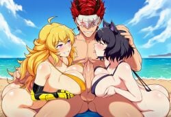 1boy 2girls adam_taurus ai_generated blake_belladonna blonde_hair cat_ears paizuri rwby yang_xiao_long