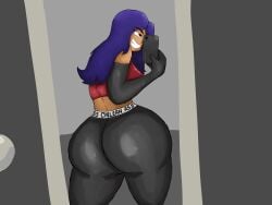 alternate_version_available big_ass big_breasts bubble_butt chilean chilean_female crop_top dark-skinned_female dark_skin fart fart_cloud fart_fetish farting huge_ass mirror mirror_reflection mirror_selfie modestpal purple_hair selfie yoga_pants