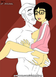 1girls asian ass ass_grab black_hair breasts female gay_to_straight glasses interracial light-skinned_female light_skin marquess_of_queensberry mike_tyson_mysteries sex slappyfrog stand_and_carry_position vaginal_penetration white_body white_penis yellow-skinned_asian yellow_asian yung_hee_tyson