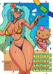 2hot! big_ass big_butt big_thighs big_titties bikini blue_hair brazilian_miku brown_hair clothing curvaceous curvaceous_female curvaceous_figure curvy curvy_figure curvy_hips cyan_hair hatsune_miku hello_kitty_(character) hello_kitty_(series) twintails vocaloid