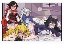 2futas 2girls ahe_gao blake_belladonna cum_in_pussy doggy_style fucked_from_behind fucked_silly futa_on_female futanari group_sex happy_sex incest pussy ruby_rose rwby weiss_schnee yang_xiao_long