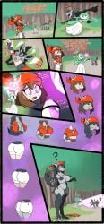 3_fingers 4_fingers absurd_res ambiguous_gender anthro ass bandanna_on_head big_breasts bite black_nipples blue_eyes breast_expansion breasts brown_hair butt_expansion canid canine chabble clothing clothing_loss comic dialogue expansion female feral fingers forest gardevoir generation_3_pokemon green_pseudo_hair group growth hair hair_growth hi_res human human_to_anthro humanoid_pointy_ears mammal may_(pokemon) medium_breasts mightyena moon_transformation mythological_canine mythological_creature mythology nintendo nipples open_mouth outside pawpads pink_eyes pink_nose plant pointy_ears pokemon pokemon_(species) pokemon_battle pokemon_transformation pseudo_hair smile species_transformation tail tail_growth torn_clothing transformation tree trio werecanid werecanine werecreature werewolf