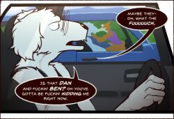 ambiguous_penetration andromorph_(lore) annoyed anthro arin_(daxhush) background_sex bear ben_thompson borzoi bottomless bottomless_anthro bottomless_male brown_body brown_fur canid canine canis clothed clothing daniel_thompson daxhush dialogue domestic_dog english_text eyewear floppy_ears fox fur glasses group hi_res humor hunting_dog kissing male mammal multicolored_body multicolored_fur penetration polar_bear profanity sex shirt sighthound slightly_chubby slightly_chubby_anthro slightly_chubby_male speech_bubble tan_body tan_fur tank_top text topwear trans_(lore) trans_man_(lore) trio two_tone_body two_tone_fur ursine white_body white_fur