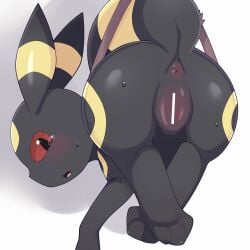 anus ass black_body blush censored eeveelution female feral fur generation_2_pokemon genitals hi_res himimi mammal nintendo nude pokemon pokemon_(species) pussy simple_background solo tail thick_thighs umbreon vulva