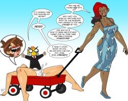 1boy 2girls aeolus06 after_sex ahe_gao chibi commission commissioner_upload cum cum_covered cum_in_pussy cum_on_clothes dark-skinned_female deus_(mr_deus_vult) dialogue dress fucked_silly helmet mr_deus_vult nambi_(mr_deus_vult) pussy red_hair ripley_(nudiedoodles) sharp_teeth tounge_out tuxedo wagon