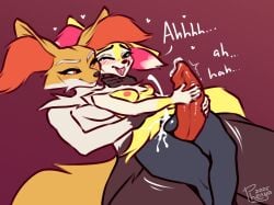 animal_genitalia animal_penis anthro balls big_penis blush bodily_fluids braixen breasts canid canine_genitalia canine_penis chastity_cage chastity_device chi_(mischiefmaster) cum cum_while_chaste delphox digital_media_(artwork) dripping duo ejaculation english_text fan_character flat_chastity_cage fur generation_6_pokemon genital_fluids genitals grey_(dgbraixen) hair hands-free hi_res huge_cock leaking_precum male male/male mammal nintendo nipples nude open_mouth orgasm penis phenyanyanya pokemon pokemon_(species) precum precum_drip simple_background size_difference small_breasts smile tail text tongue tuft yellow_body yellow_fur