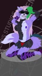 absurd_res animatronic anthro arm_warmers armwear artemis_studios canid canine canis clothing collar ear_piercing female five_nights_at_freddy's five_nights_at_freddy's:_security_breach fur grey_body grey_fur hi_res leg_warmers legwear lipstick machine makeup mammal missing_fur muscular piercing purple_clothing red_clothing robot roxanne_wolf scottgames sharp_teeth shattered_roxanne_wolf solo spiked_collar spikes steel_wool_studios teeth torn_clothing wolf