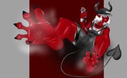 angry_expression black_toenails clawed_feet clawed_toes desdemona_(fortnite) foot_fetish fortnite:_battle_royale red_body sitting smelly_feet