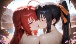 2girls ai_generated akeno_himejima closed_eyes females_only girlfriends high_school_dxd kissing lesbian_couple lesbian_kiss naked_girls only4uart rias_gremory rias_x_akeno yuri yuri yuri